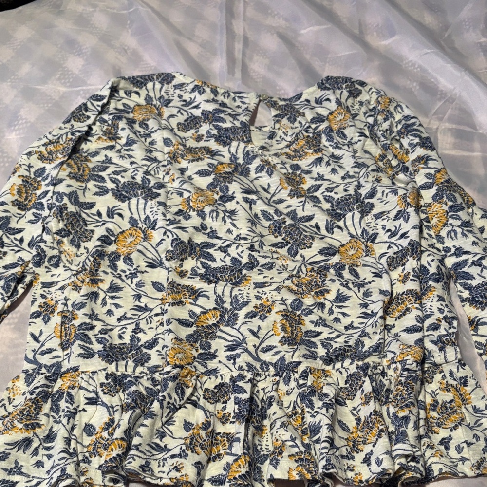 Lucky Brand Blue and Yellow Floral Blouse